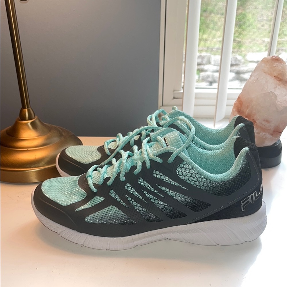 Fila Aqua and Gray Athletic Shoes Lightweight Breathable Design worn once